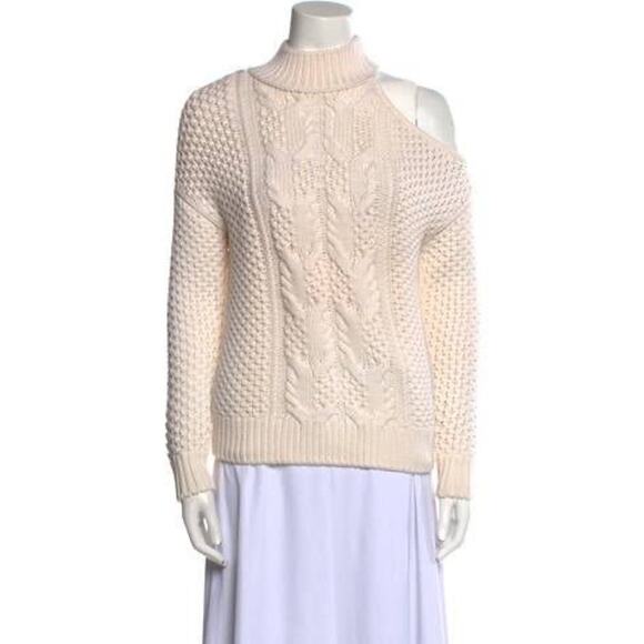 INTERMIX Britta Ivory Cold Shoulder Cableknit Wool Sweater Size Petite - Picture 2 of 9